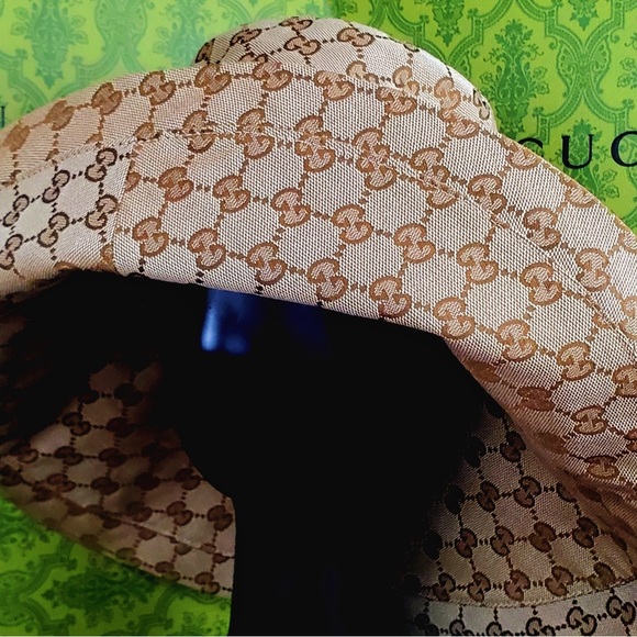 Gucci GG Bucket Hat Monogram Stiff Canvas Wide Large Brim Beige Tan Jacquard - Picture 8 of 16